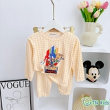 Bộ dài tay thun lạnh Minky Mom sọc caro in hoạt hình