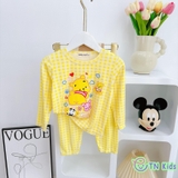 Bộ dài tay thun lạnh Minky Mom sọc caro in hoạt hình