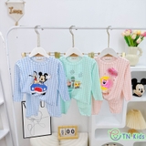 Bộ dài tay thun lạnh Minky Mom sọc caro in hoạt hình
