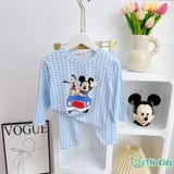 Bộ dài tay thun lạnh Minky Mom sọc caro in hoạt hình
