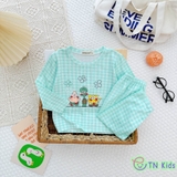 Bộ dài tay thun lạnh Minky Mom sọc caro in hoạt hình