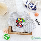 Bộ dài tay thun lạnh Minky Mom sọc caro in hoạt hình
