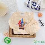 Bộ dài tay thun lạnh Minky Mom sọc caro in hoạt hình