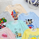 Bộ dài tay thun lạnh Minky Mom sọc caro in hoạt hình
