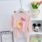 Bộ dài tay thun lạnh Minky Mom sọc caro in hoạt hình