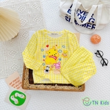 Bộ dài tay thun lạnh Minky Mom sọc caro in hoạt hình
