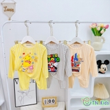 Bộ dài tay thun lạnh Minky Mom sọc caro in hoạt hình