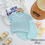 Bộ Minky Mom ngắn tay thun sọc dệt quần vát