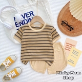 Bộ Minky Mom ngắn tay thun sọc dệt quần vát