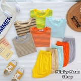 Bộ Minky Mom ngắn tay thun sọc dệt quần vát