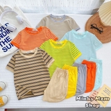 Bộ Minky Mom ngắn tay thun sọc dệt quần vát