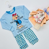 Bộ dài Minky Mom áo in hình quần caro