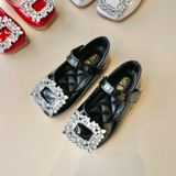 Giày búp bê da PU bóng mềm đính đá lấp lánh