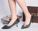 Giày cao gót mũi nhọn nơ đính đá thời trang cao cấp 6p chính hãng VOLSCI - GNU418