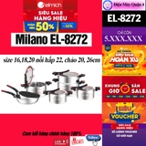 Bộ Nồi Inox Liền Khối Elmich Milano EL8272 size 16,18,20 nồi hấp 22, chảo 20, 26cm