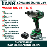 Máy mở siết BULONG pin TAK-381P (khẩu 3/4-21V)