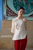 Bộ pháp phục tơ trắng thêu hoa hạc