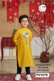 Aó dài tơ đũi vàng thêu én