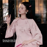 Áo dài tơ hồng đỗ thêu 4 tà
