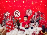Backdrop 3d vải thun cao cấp - Xmas nền đỏ cây kẹo