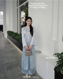 Áo dài gấm tơ xanh cổ ngọc