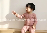 Bộ minkymom thu đông thun gân cúc giữa
