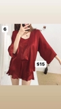 Set pijama đỏ vang 3 chi tiết