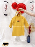 Áo dài bé trai nhung vàng thêu bánh chưng + kèm quần, mấn