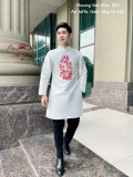 Áo dài nam taffa trắng thêu rồng