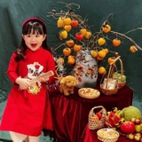 Áo dài thêu lân đỏ