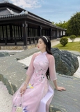 Aó dài tơ hồng kết chim 4 tà - L