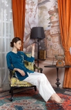Bộ bà ba lụa ngọc trai xanh lá già thêu hoa