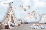 Backdrop 3d vải thun cao cấp -  lều trại trắng và máy bay
