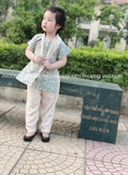 Bộ bà ba kèm khăn mỏ quạ hoa xanh bé gái