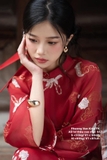 Bộ áo dài Khuê Cát- tơ ren thêu, hàng thiết kế cao cấp