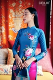 Aó dài taffa xanh thêu hoa  S