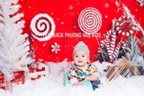 Backdrop 3d vải thun cao cấp - Xmas nền đỏ cây kẹo