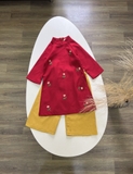 Áo dài linen đỏ thêu hoa nhí