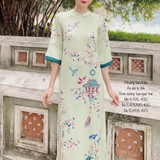 Áo dài tự linh xanh ngọc - luạ ngọc trai, form suông