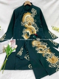 Áo dài xanh thêu rồng nguyên áo