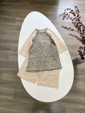 Aó dài nhung hoa xanh phối linen 3Y