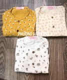 Bộ cổ tròn  xô muslin organic trắng hoa nhí