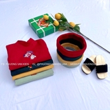 Áo dài bé trai nhung vàng thêu bánh chưng + kèm quần, mấn