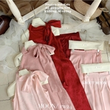 Áo dài yếm gấm hồng phấn