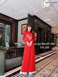 Aó dài tằm ướt đỏ thêu hồng