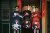 Aó dài gấm đen in hạc - XXL