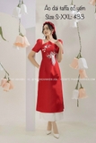 Áo dài taffa cổ yếm đỏ đính kết thủ công