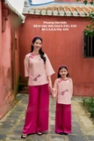 Bộ tơ mộc hồng thêu hoa + quần hồng