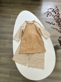 Aó dài nhung hoa cam phối linen 4Y