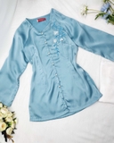 Bộ bà ba lụa ngọc trai xanh dương thêu hoa